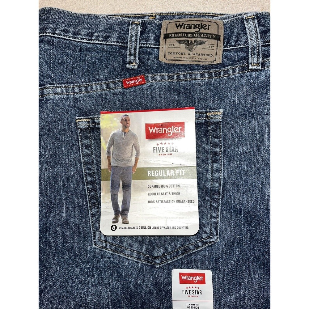 Wrangler Mens 46 x 32 Five Star Blue Jean Premium Denim Straight Leg Regular NEW